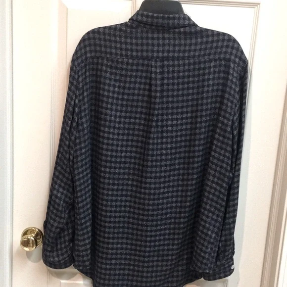 SAKS FIFTH AVENUE Unisex Shacket, Blue & Grey Woven Checkered Shirt - Picture 6 of 7